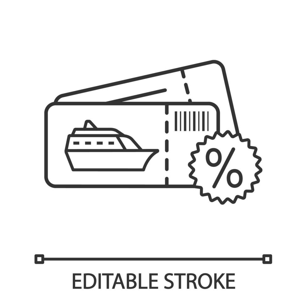 ícone linear de negócio de cruzeiro barato. desconto de cruzeiro. ilustração de linha fina. excursões em terra, certificados de presente de passeios. viagem de última hora. símbolo de contorno. desenho de contorno isolado de vetor. traço editável vetor