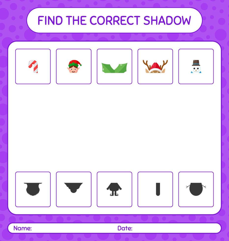 encontre o jogo de sombras correto com o ícone de natal. planilha para crianças pré-escolares, folha de atividades para crianças vetor