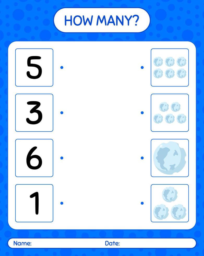 quantos jogo de contagem com lua cheia. planilha para crianças pré-escolares, folha de atividades para crianças vetor