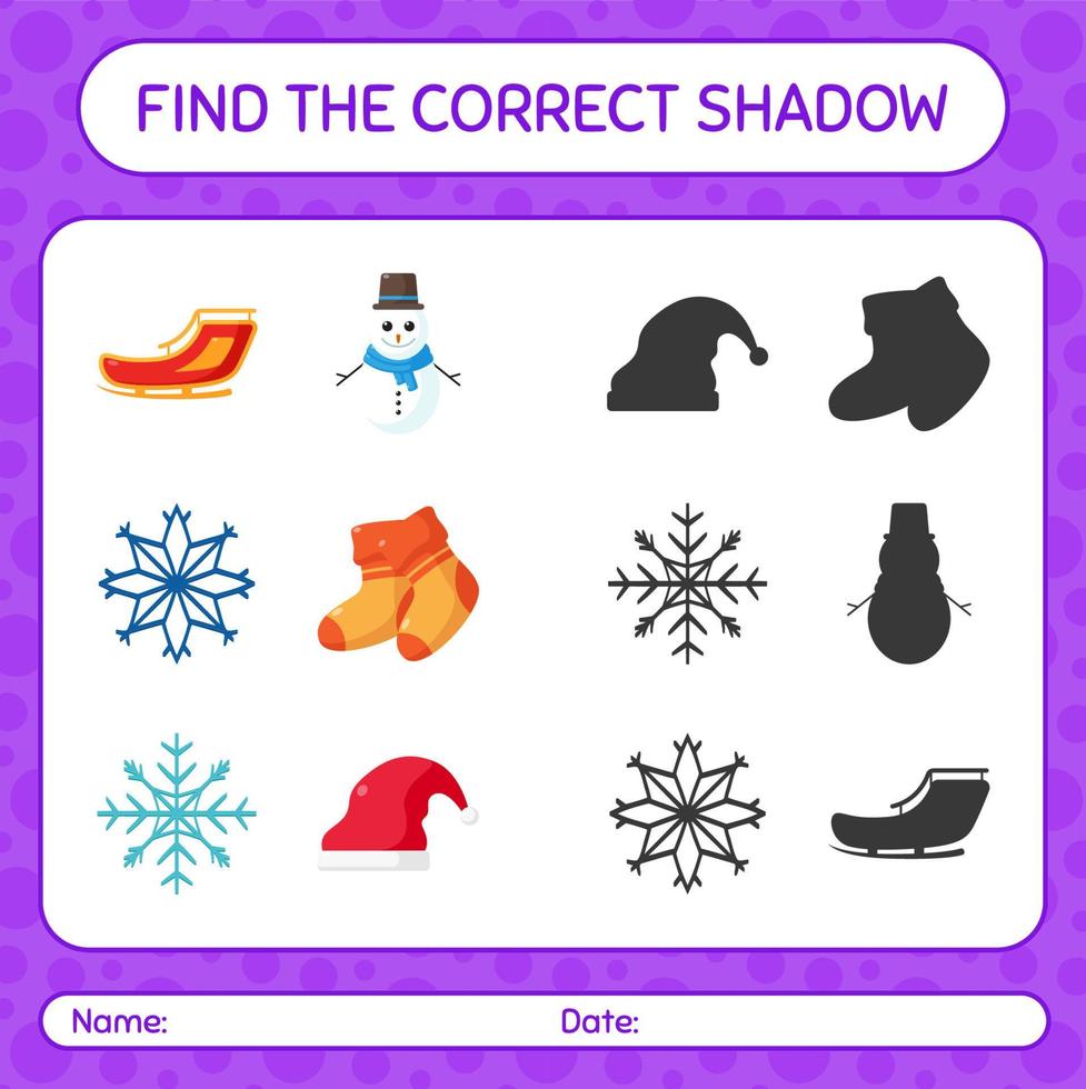 encontre o jogo de sombras correto com o ícone de natal. planilha para crianças pré-escolares, folha de atividades para crianças vetor