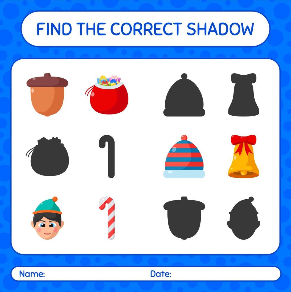 encontre o jogo de sombras correto com o ícone de natal. planilha para crianças pré-escolares, folha de atividades para crianças vetor