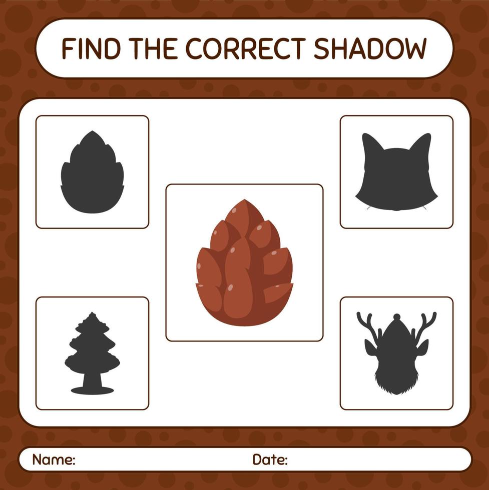 encontre o jogo de sombras correto com pinha. planilha para crianças pré-escolares, folha de atividades para crianças vetor