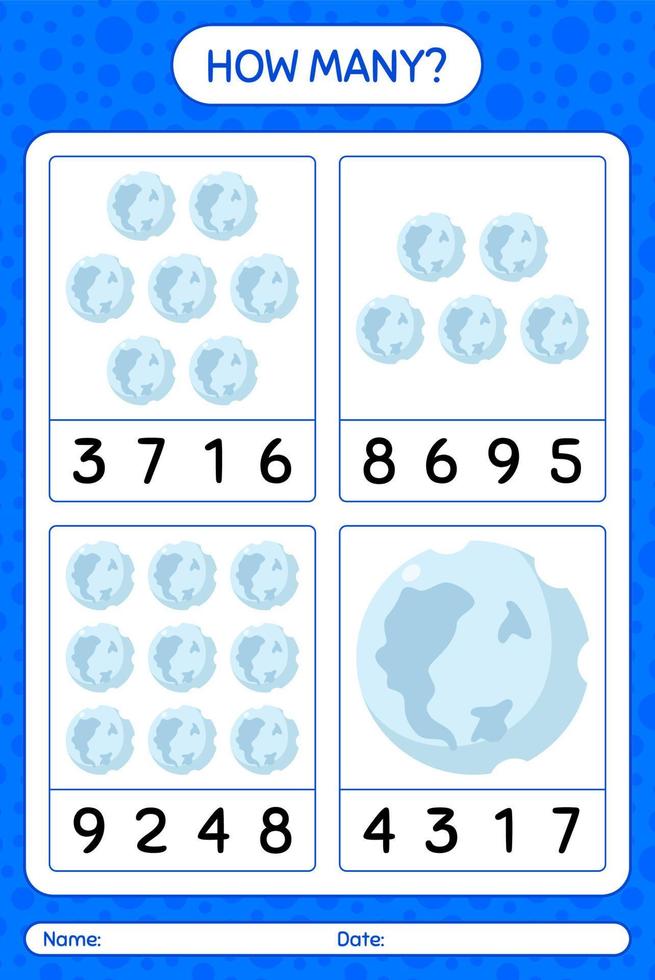 quantos jogo de contagem com lua cheia. planilha para crianças pré-escolares, folha de atividades para crianças vetor
