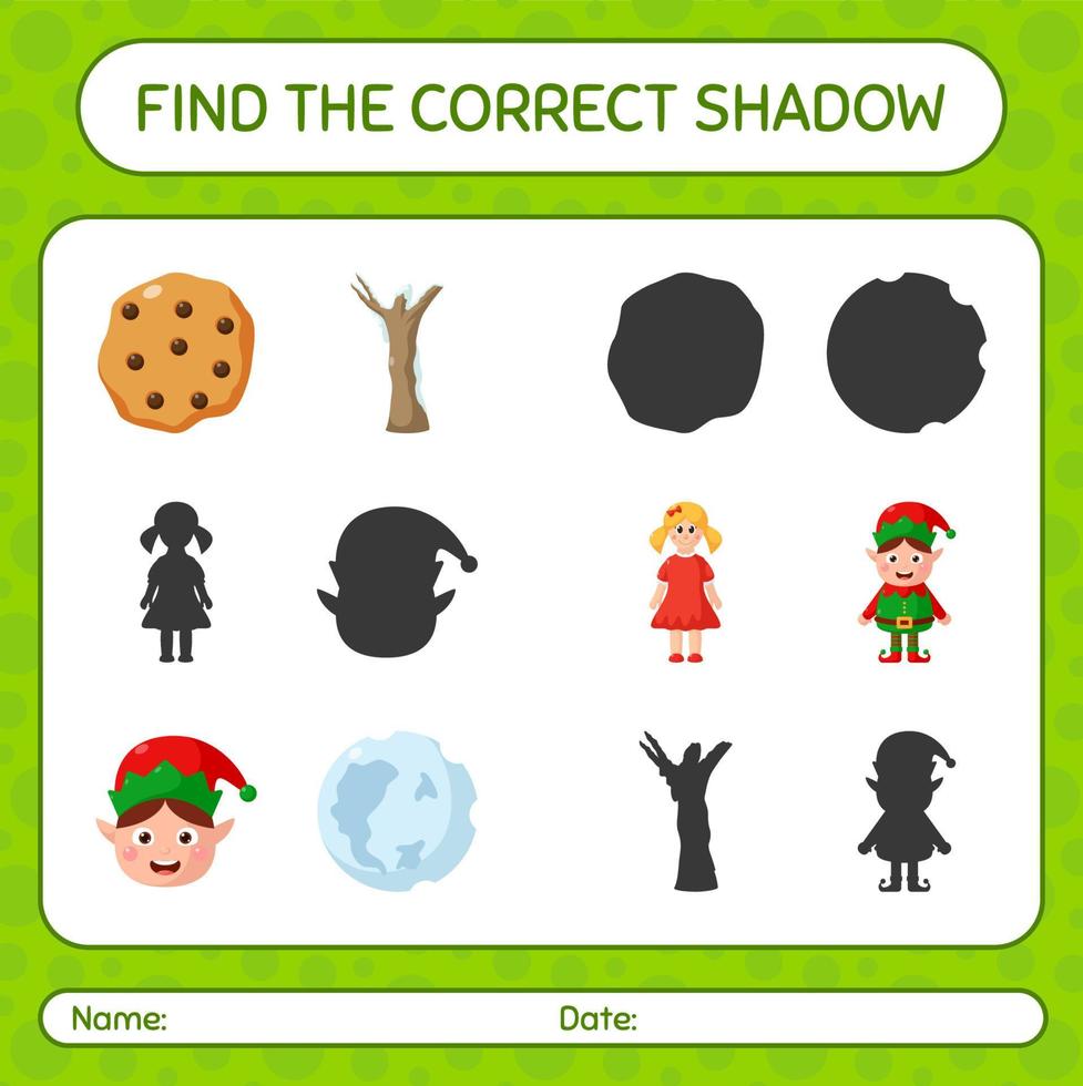 encontre o jogo de sombras correto com o ícone de natal. planilha para crianças pré-escolares, folha de atividades para crianças vetor