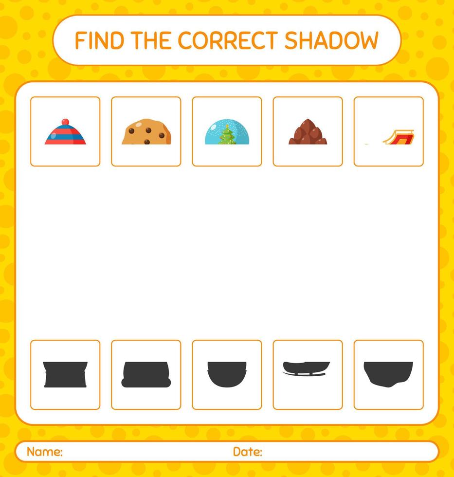 encontre o jogo de sombras correto com o ícone de natal. planilha para crianças pré-escolares, folha de atividades para crianças vetor