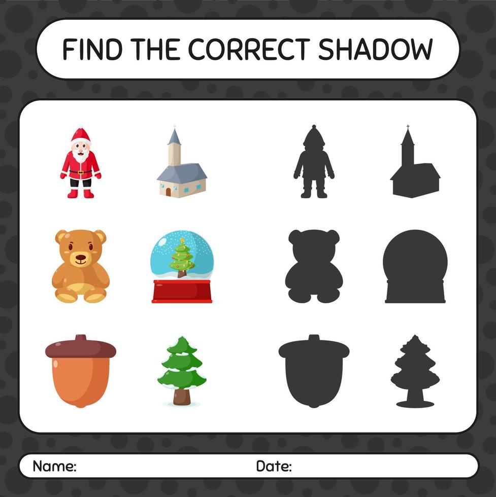 encontre o jogo de sombras correto com o ícone de natal. planilha para crianças pré-escolares, folha de atividades para crianças vetor