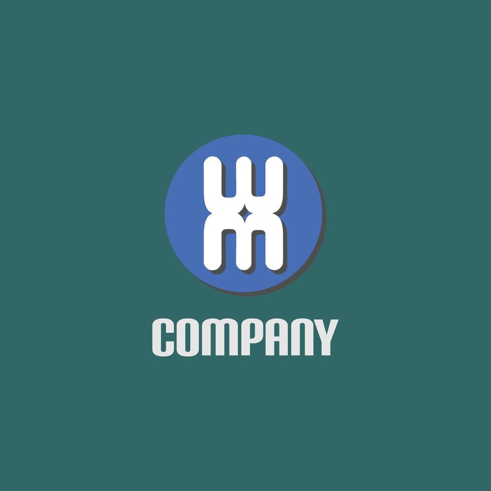 modelo de design de logotipo de empresa de alfabeto de letra wm, conceito de logotipo arredondado de elipse com estrela no meio, branco, azul, cinza verde vetor