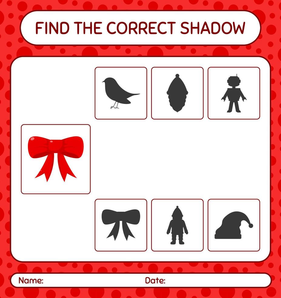 encontre o jogo de sombras correto com fita. planilha para crianças pré-escolares, folha de atividades para crianças vetor