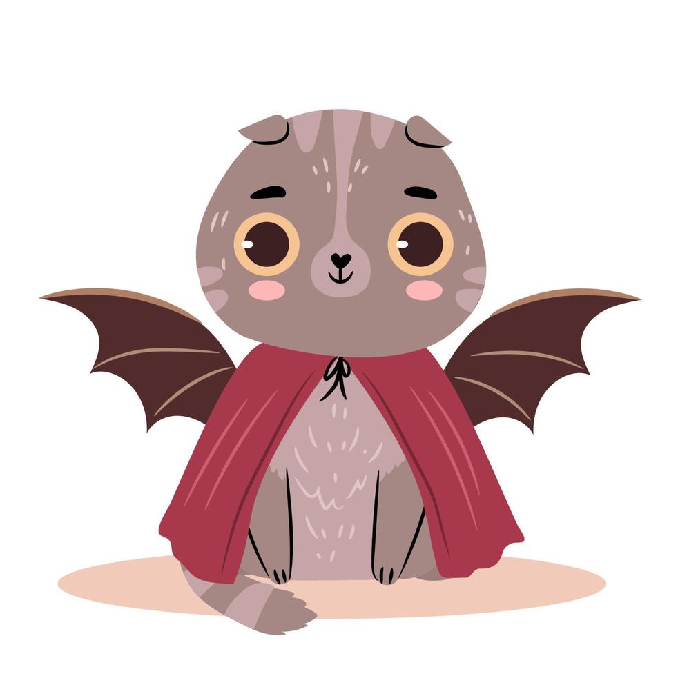 gato fantasiado de drácula de halloween. gato de dobra escocesa isolado bonito no fundo branco. ilustração de desenho vetorial plana vetor