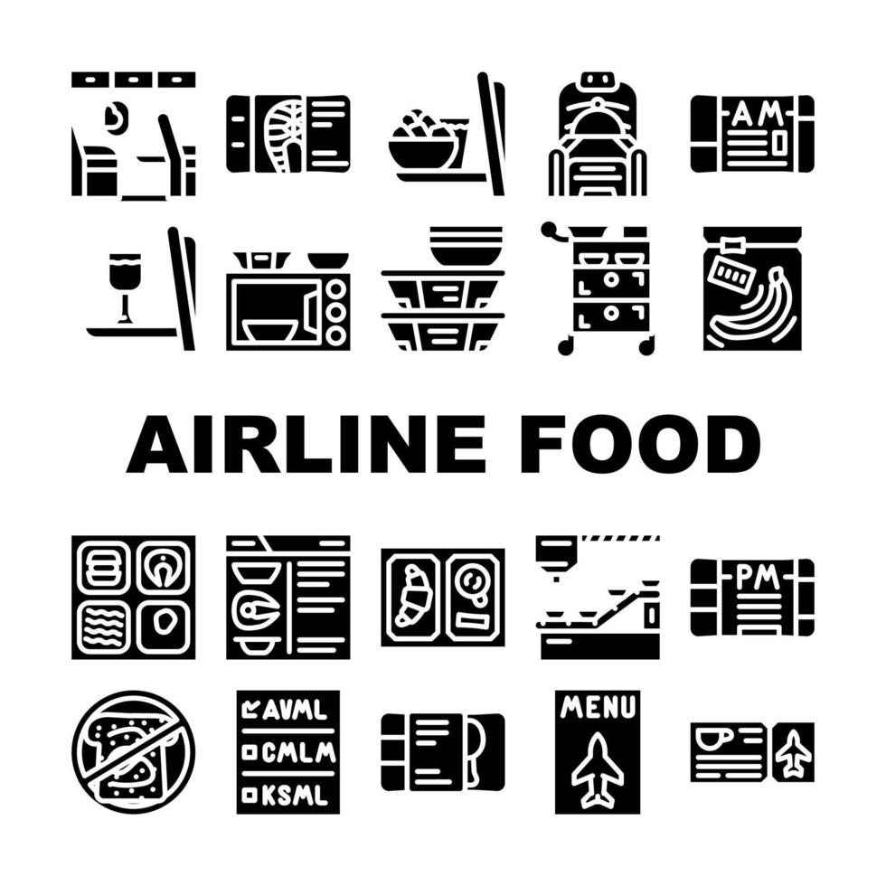 conjunto de ícones de coleção de nutrição alimentar de companhia aérea vetor