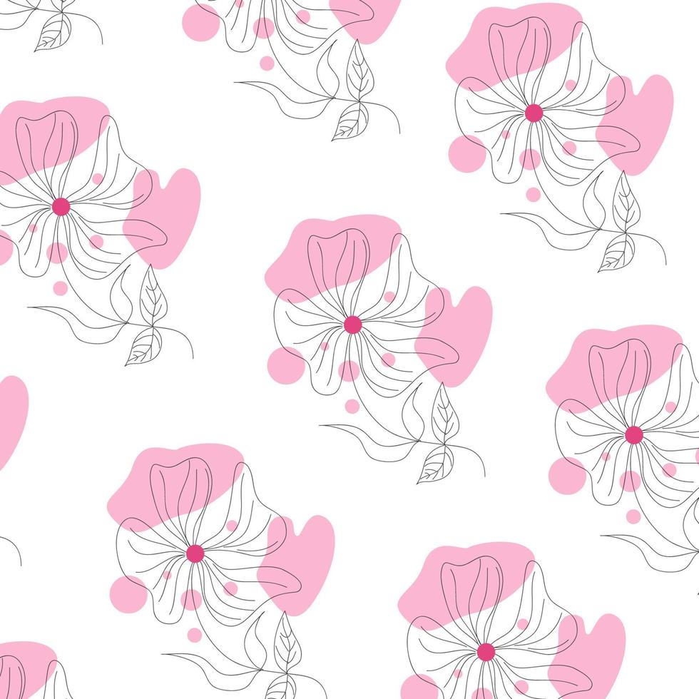 ilustração vetorial de padrão plano com flores e folhas simples vetor