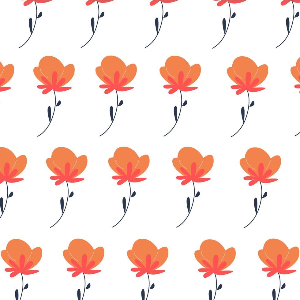 ilustração em vetor de padrão plano com flores e folhas simples.