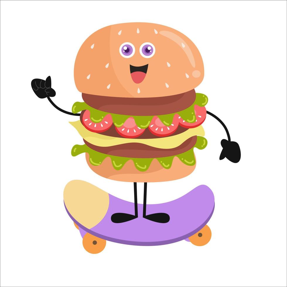 desenho de hambúrguer fofo com várias atividades vetor