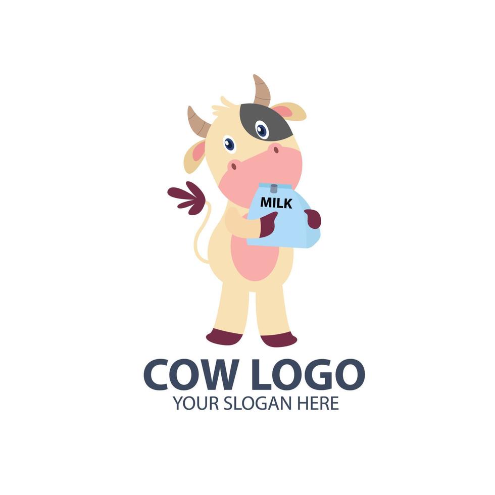 logotipo para o seu negócio com personagem de vaca fofa vetor