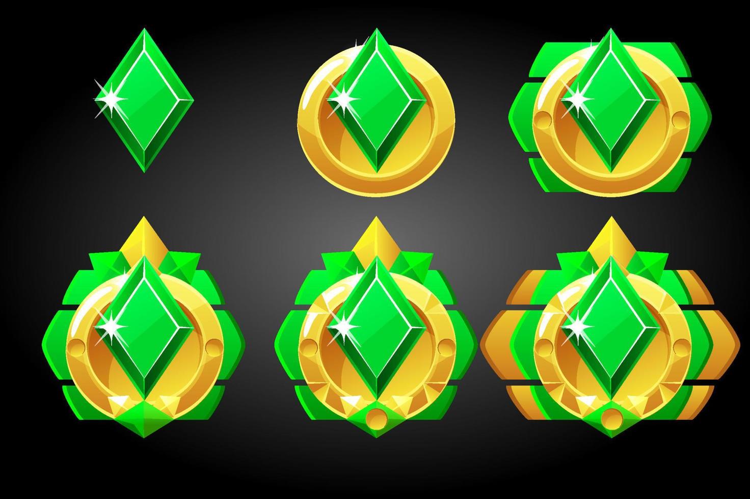 conjunto vetorial de pôquer de símbolos de baralho de diamantes. prêmios de ícones, classificação de emblemas no jogo. vetor