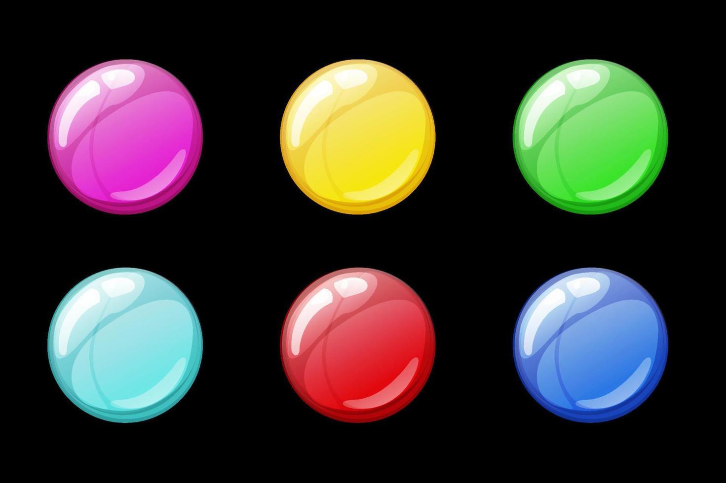 conjunto de bolhas de sabão brilhantes multicoloridas isoladas de vetor. uma coleção de bolhas coloridas para o jogo. vetor