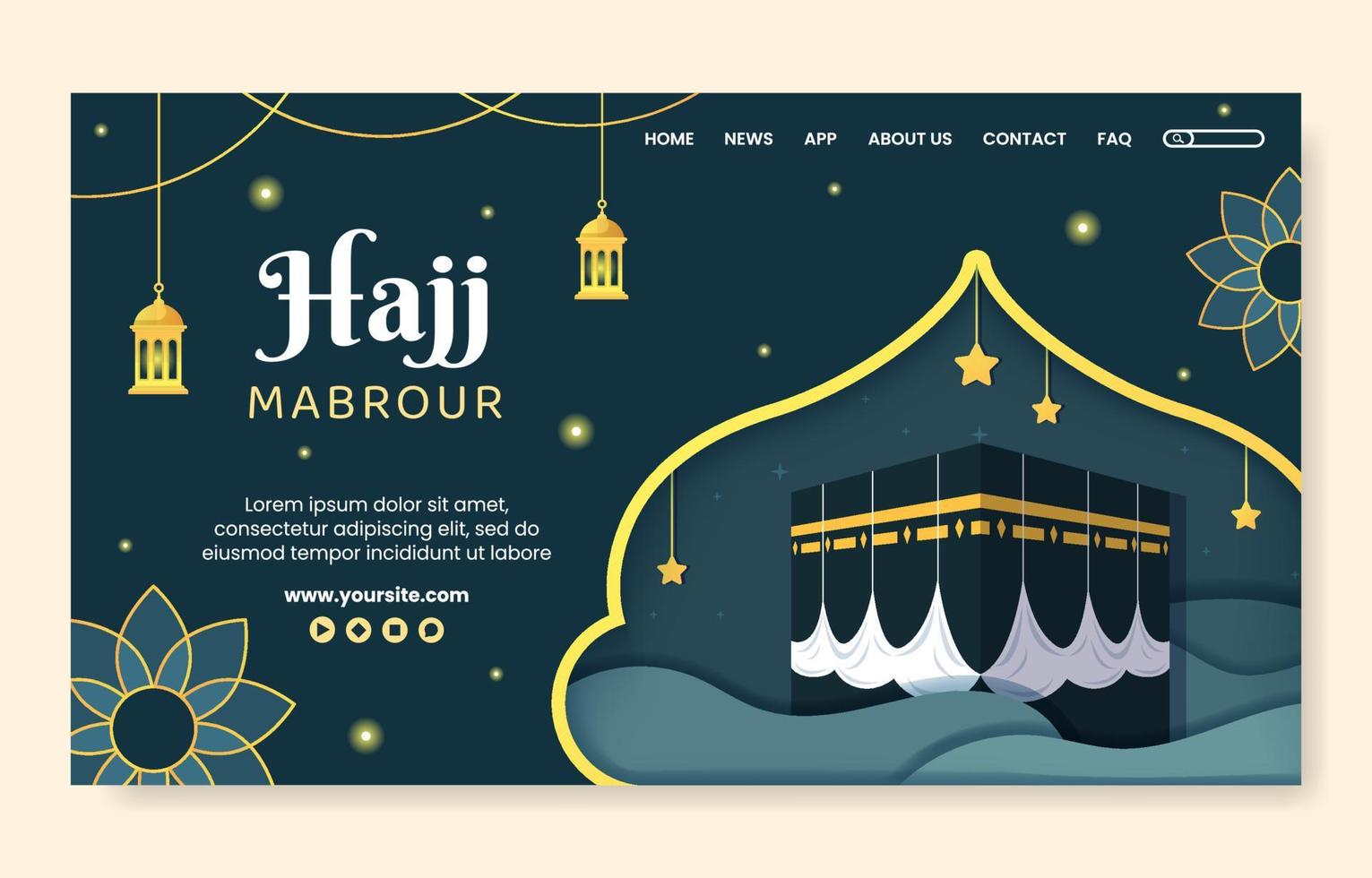 modelo de página de destino hajj ou umrah mabroor ilustração de fundo de desenho animado plano de mídia social vetor