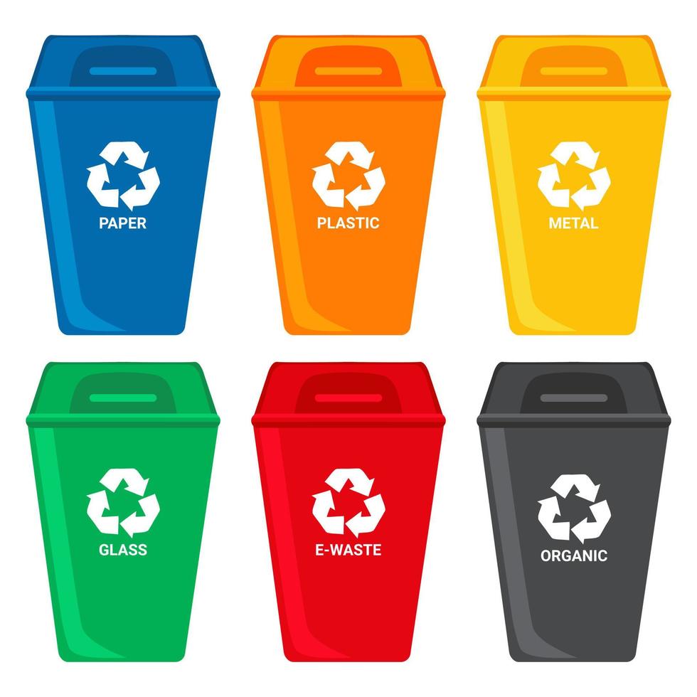 um conjunto de latas de lixo para triagem de resíduos. vetor
