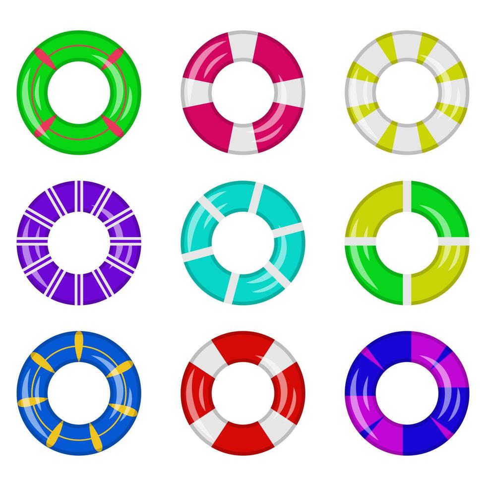 conjunto de círculos infláveis para natação. ilustração vetorial. vetor