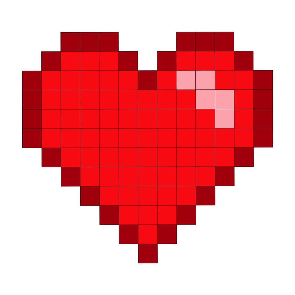 o coração vermelho é desenhado com quadrados. ilustração vetorial. vetor