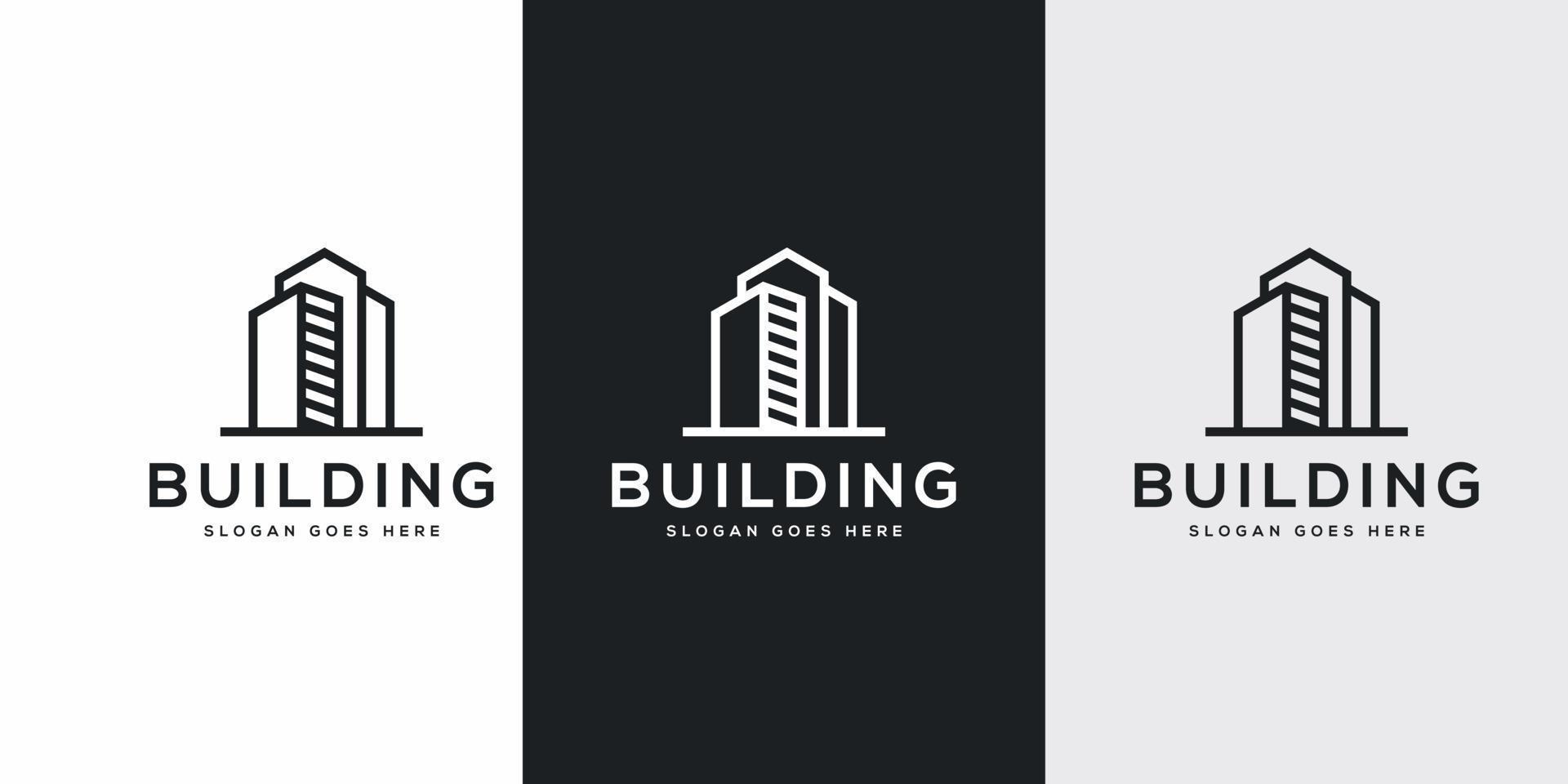 construção de logotipo com estilo de arte de linha. resumo de construção da cidade para inspiração de design de logotipo vetor