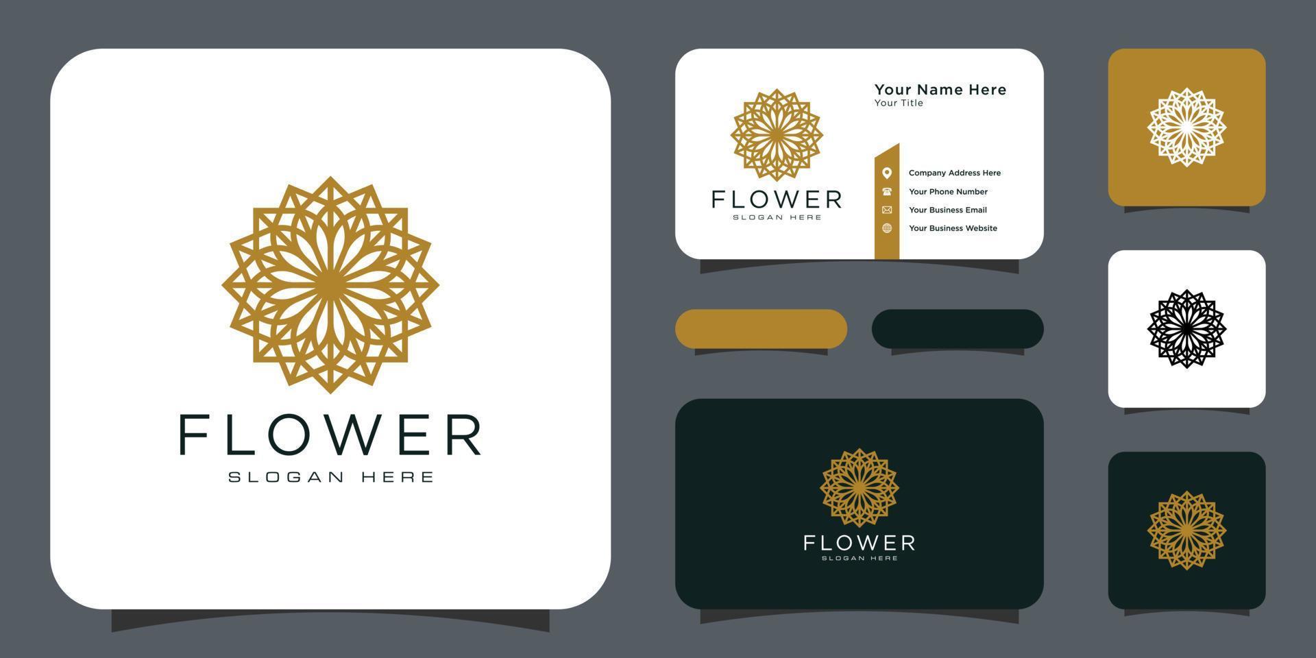 Flor com logotipo de luxo da linha mono com design de cartão de visita vetor