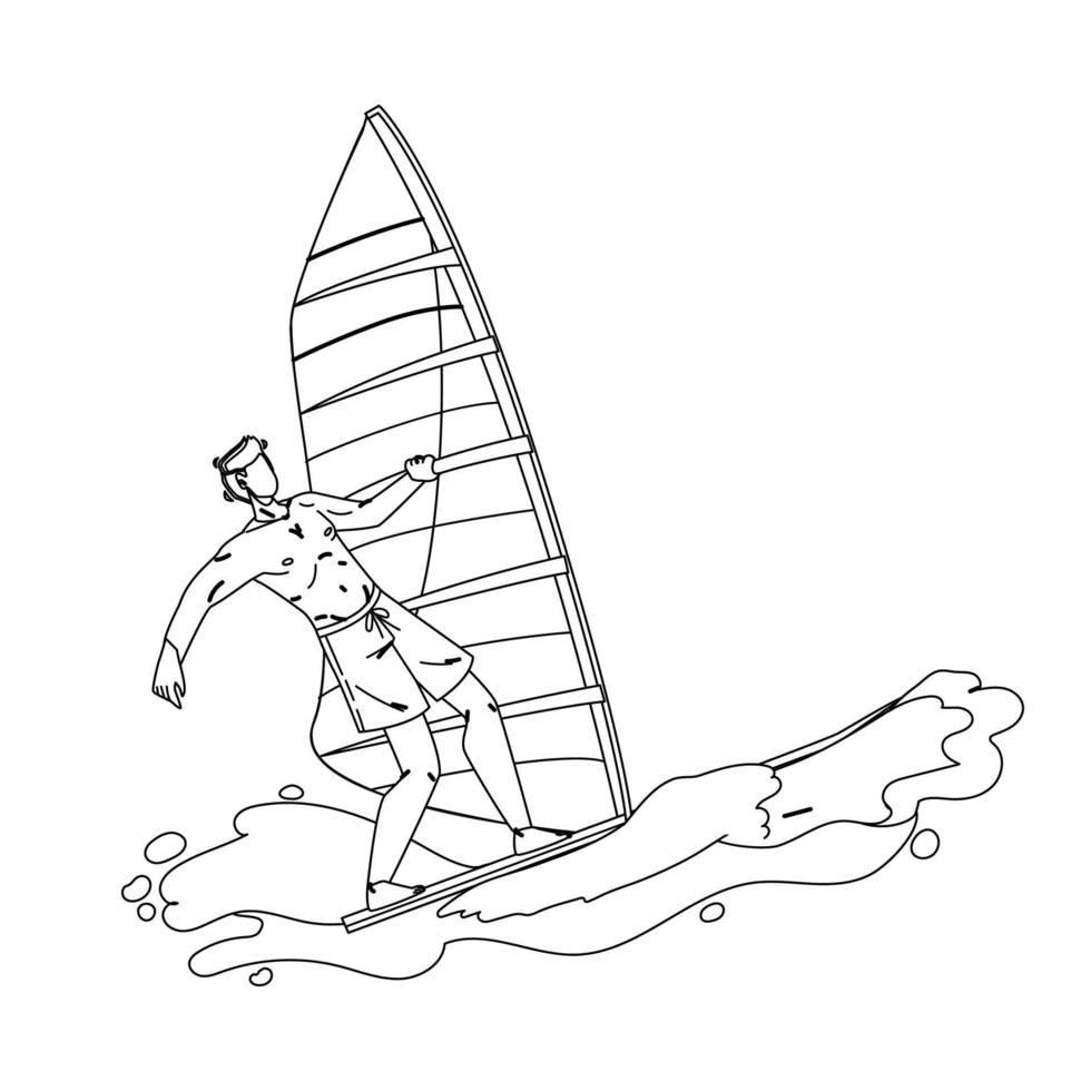 atleta de surfista de homem de windsurf no mar ondulado vetor