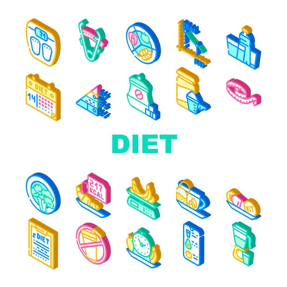 produtos dietéticos e conjunto de ícones de coleção de ferramentas vetor