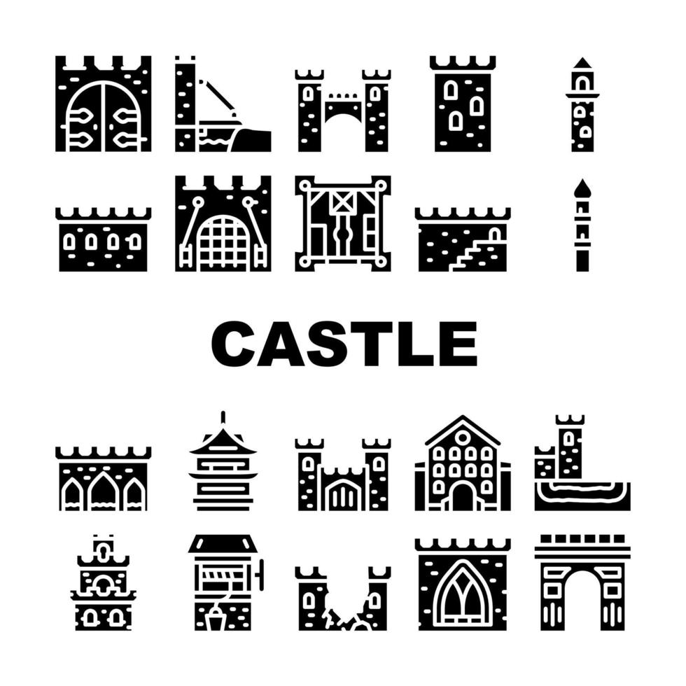 conjunto de ícones de coleção de construção de castelo ilustração vetorial vetor