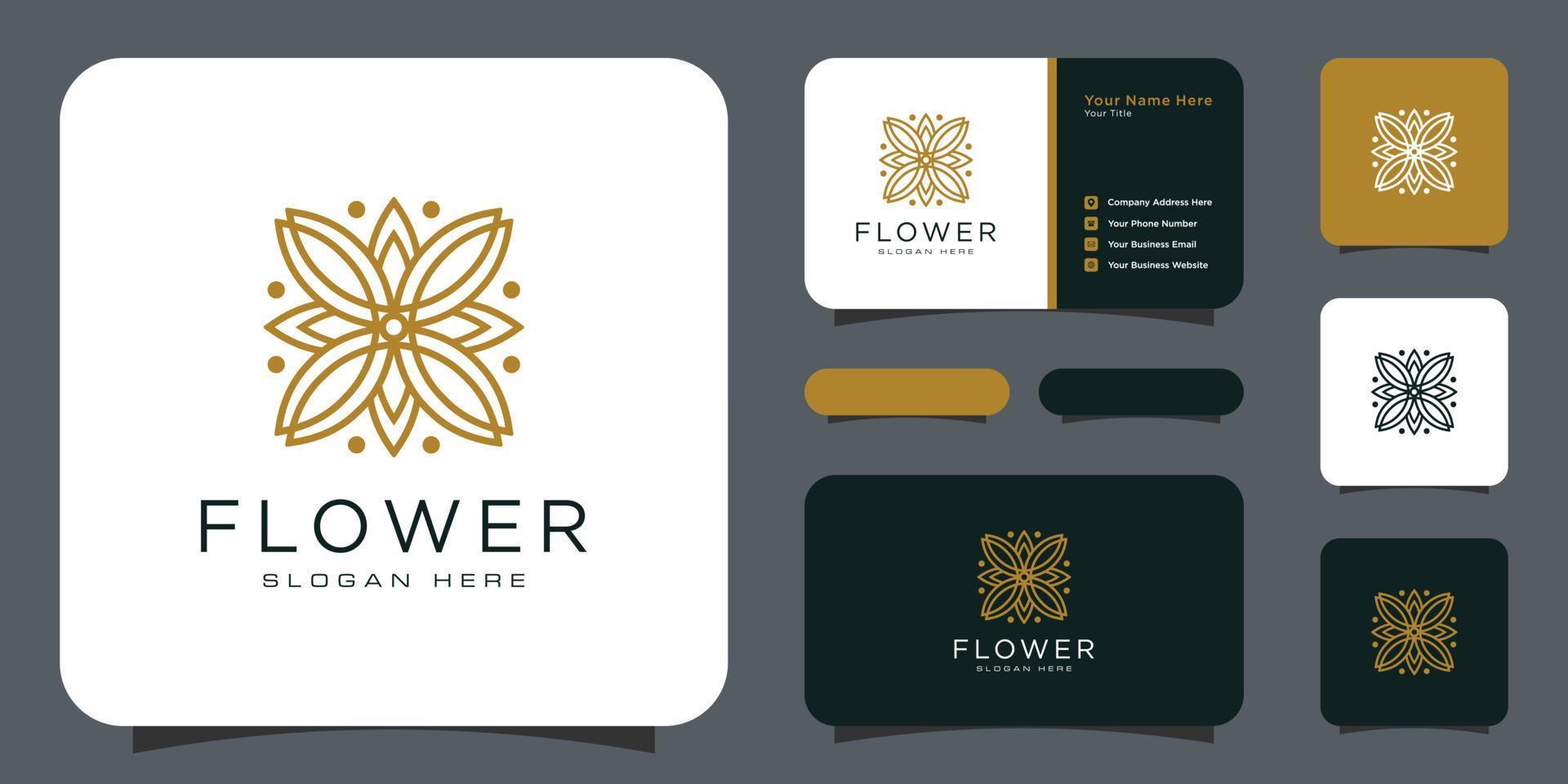 Flor com logotipo de luxo da linha mono com design de cartão de visita vetor