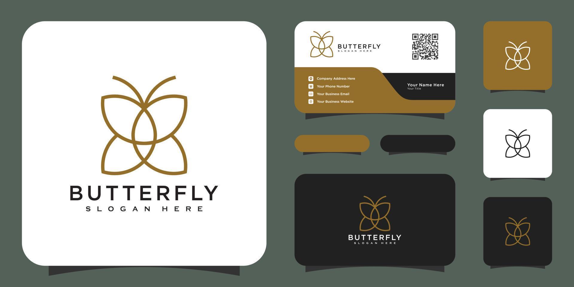 vetor de design de logotipo animal borboleta e cartão de visita