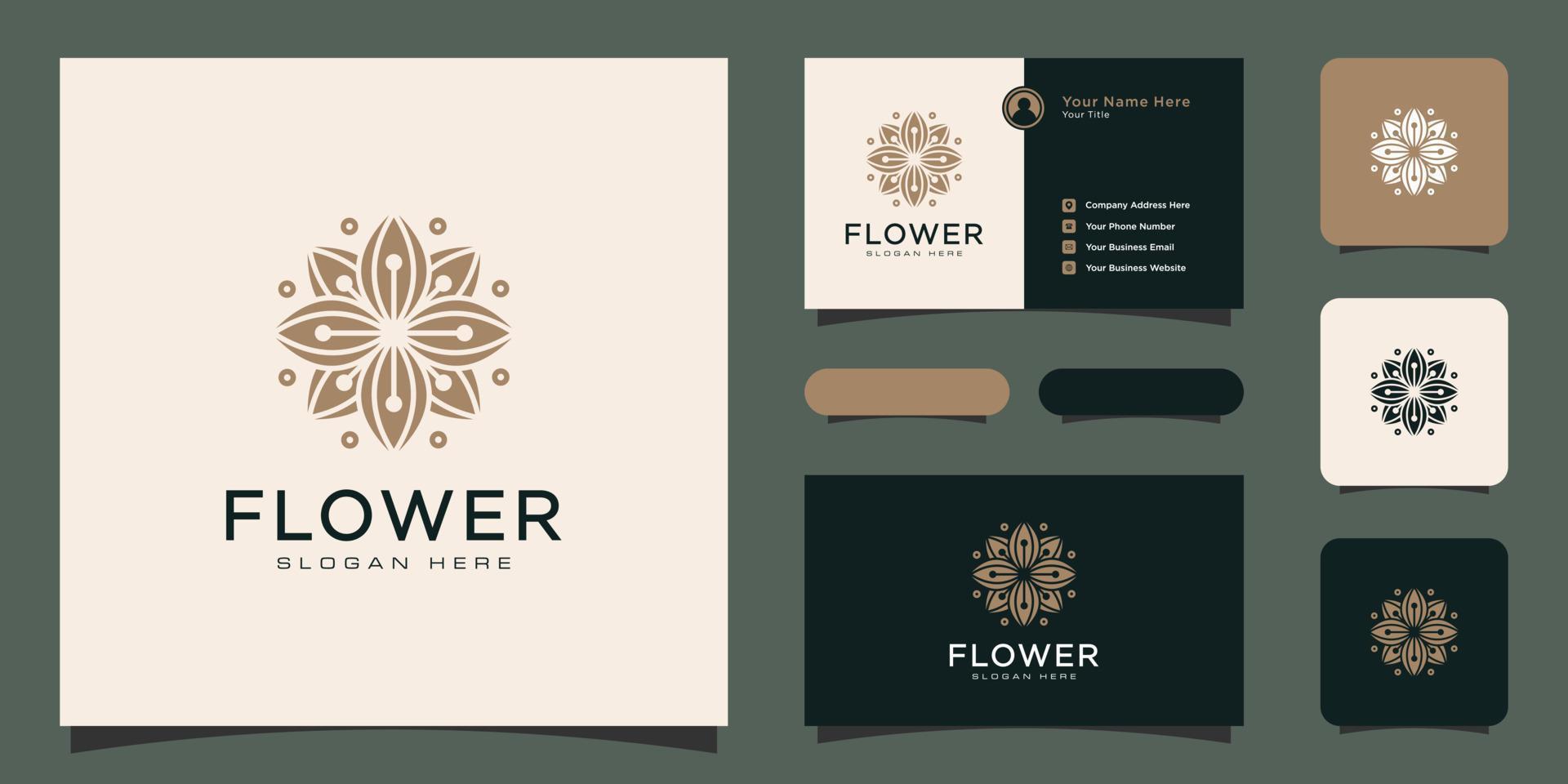 logotipo de luxo monoline de flores com design de cartão de visita vetor