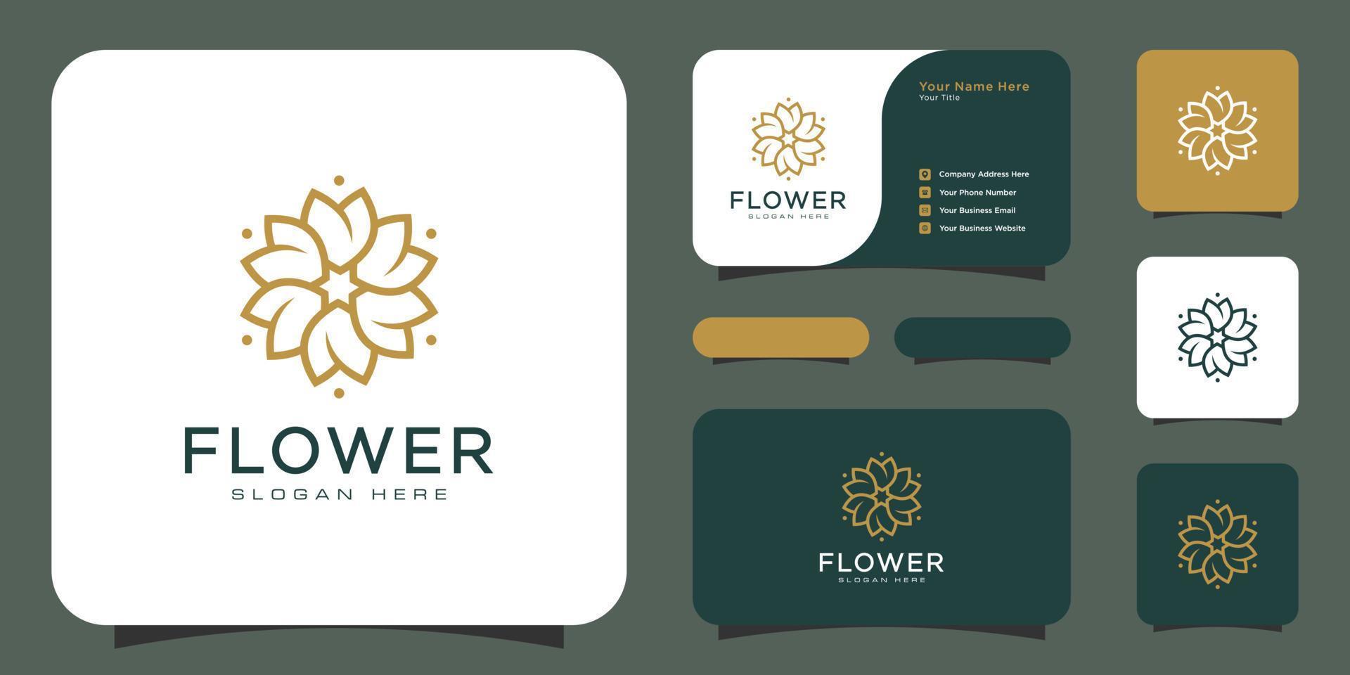 Flor com logotipo de luxo da linha mono com design de cartão de visita vetor