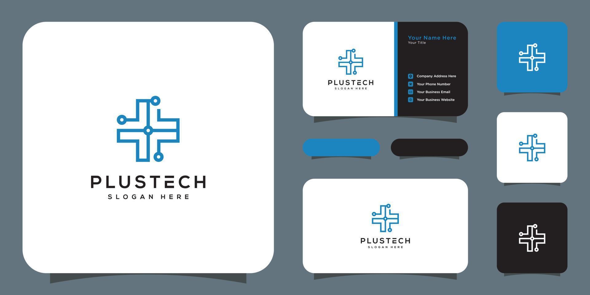 mais ícone de farmácia médica com vetor de logotipo de tecnologia