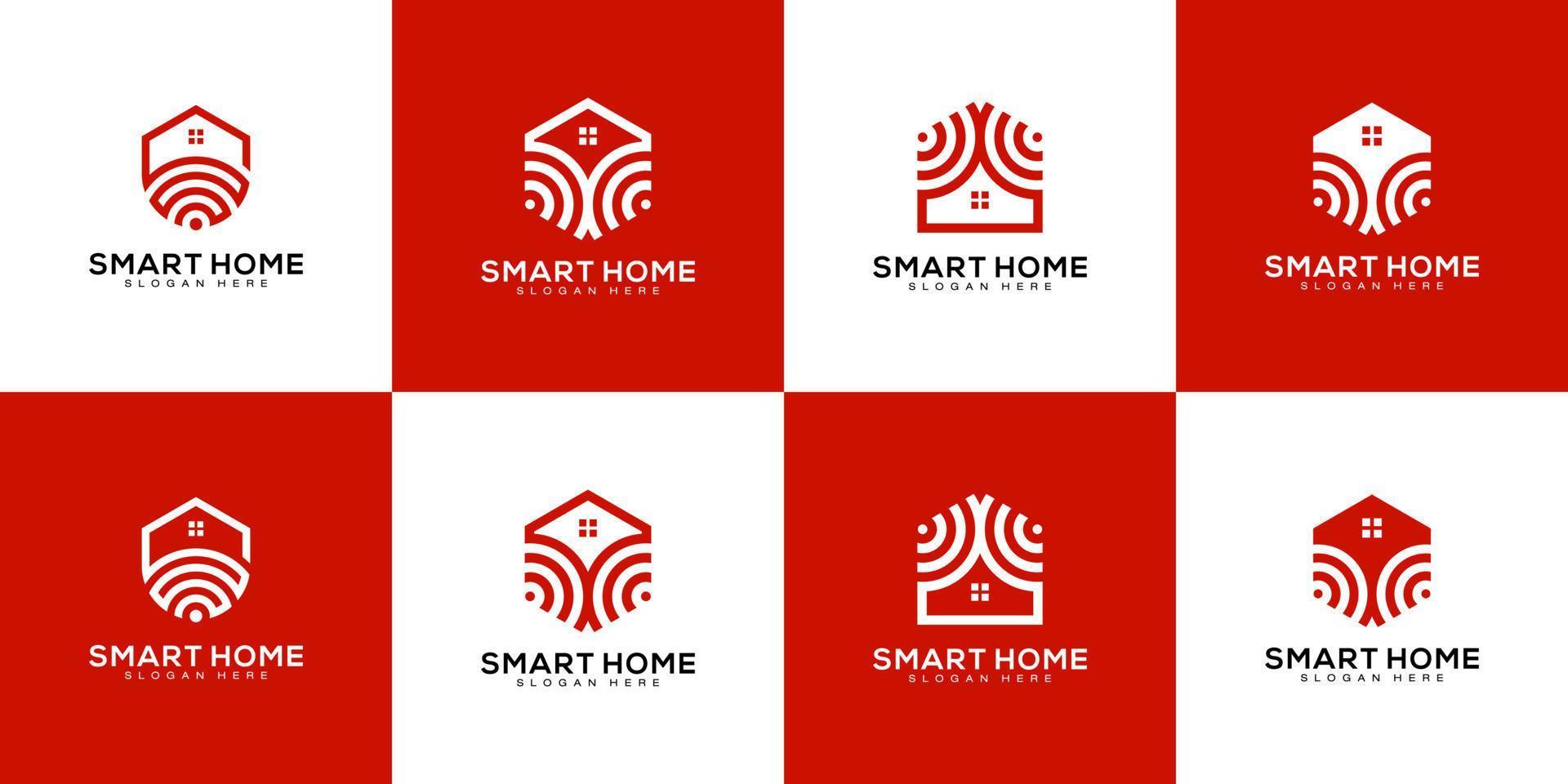 conjunto de logotipo de tecnologia de casa inteligente com logotipo de estilo de arte de linha vetor