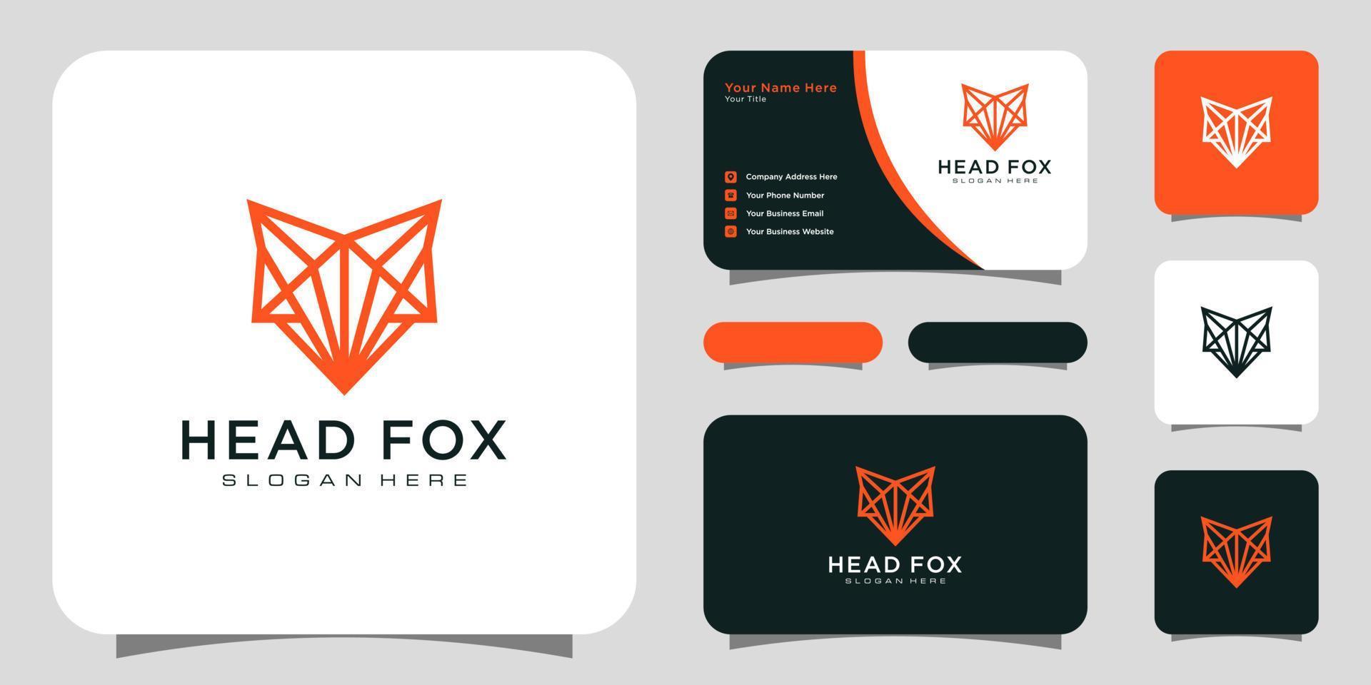 design de estilo de linha de vetor de logotipo de raposa cabeça com cartão de visita