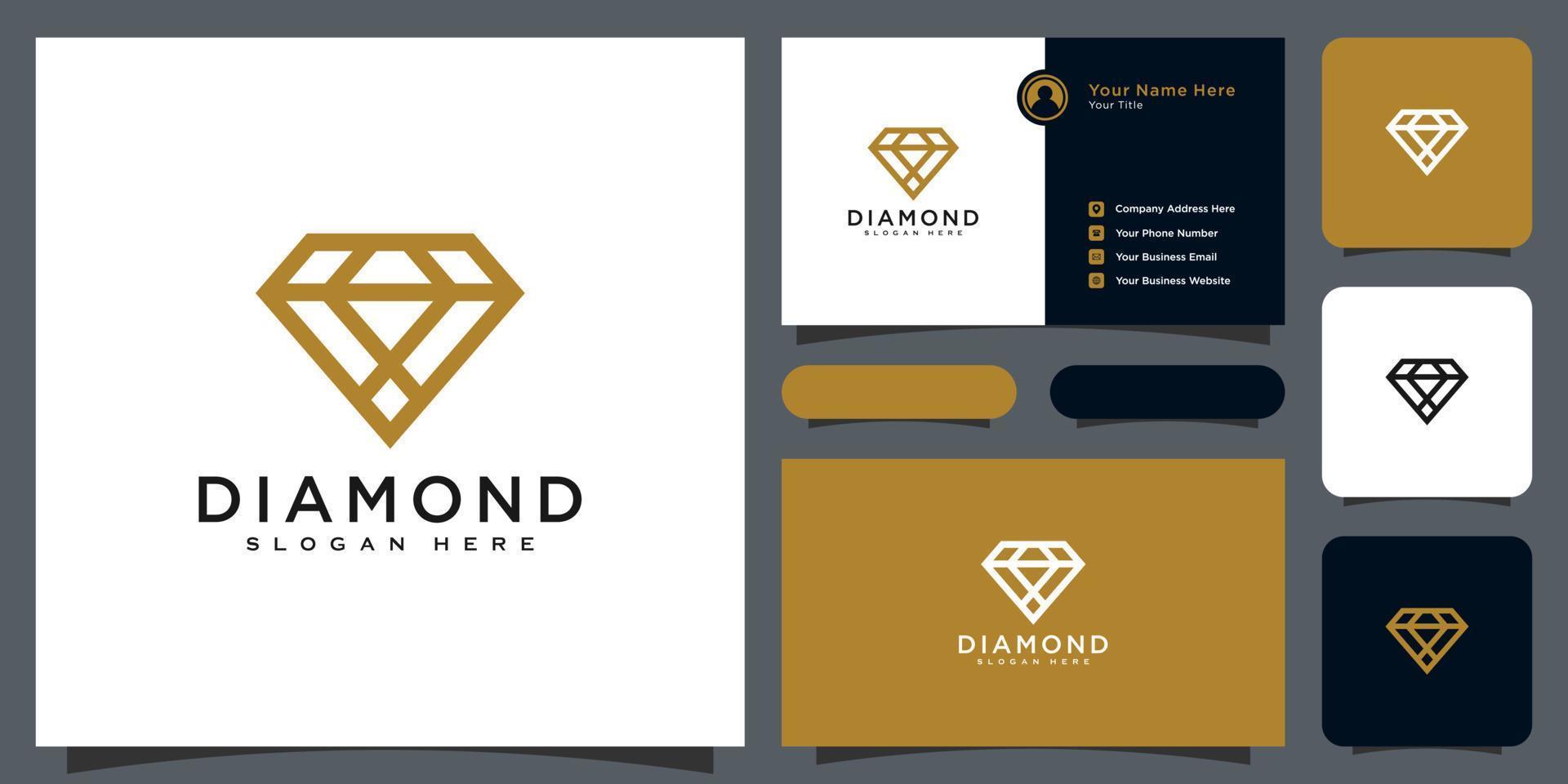 vetor de logotipo de diamante projeta linha mono com cartão de visita