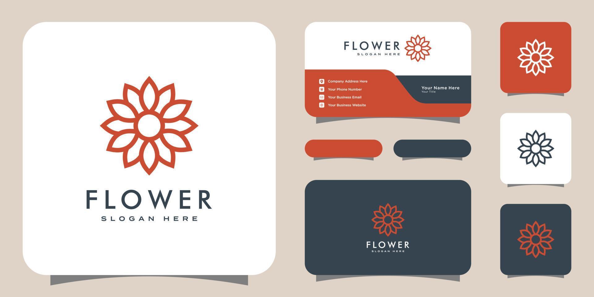 Flor com logotipo de luxo da linha mono com design de cartão de visita vetor