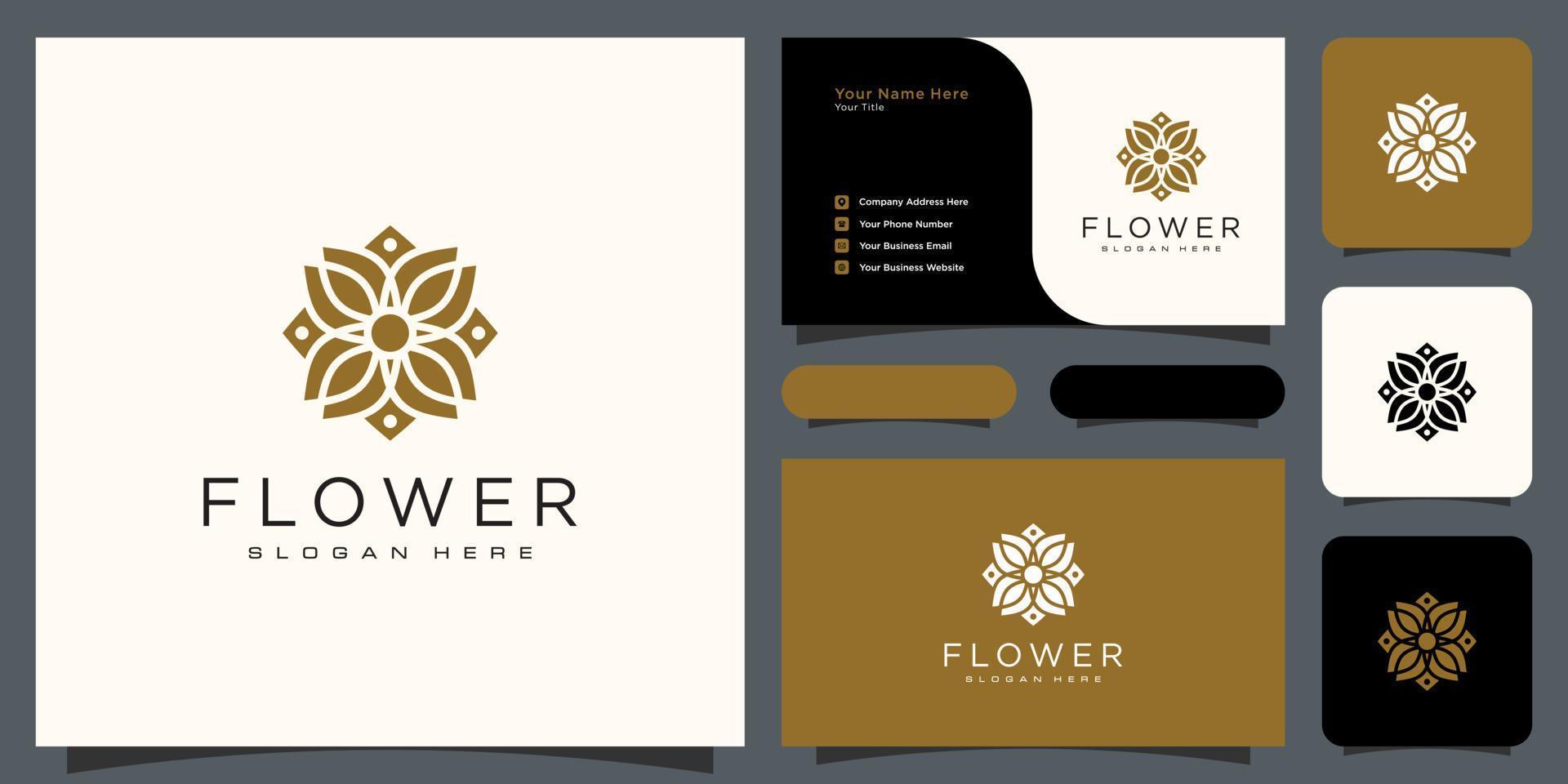 Flor com logotipo de luxo da linha mono com design de cartão de visita vetor