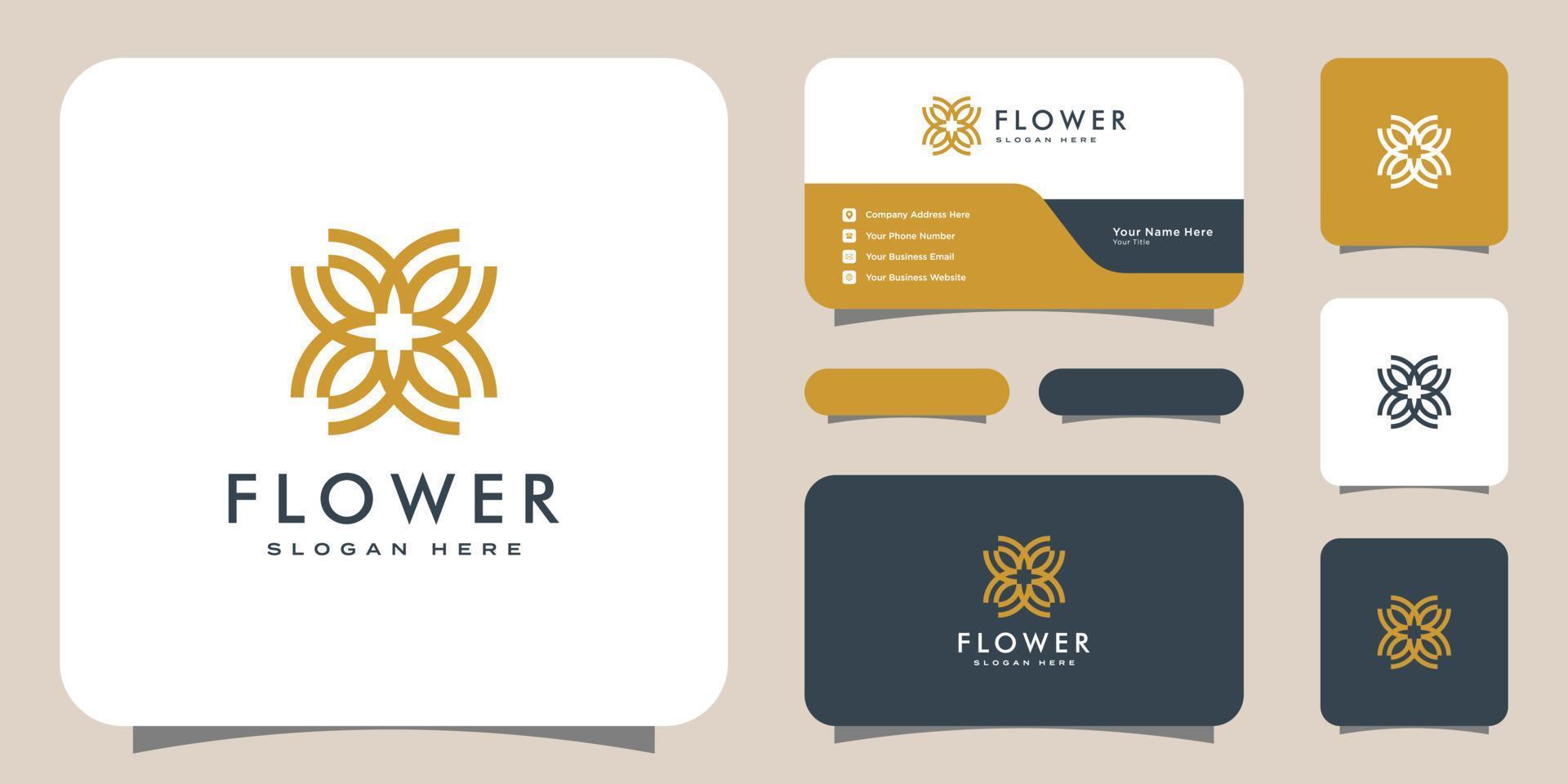 Flor com logotipo de luxo da linha mono com design de cartão de visita vetor