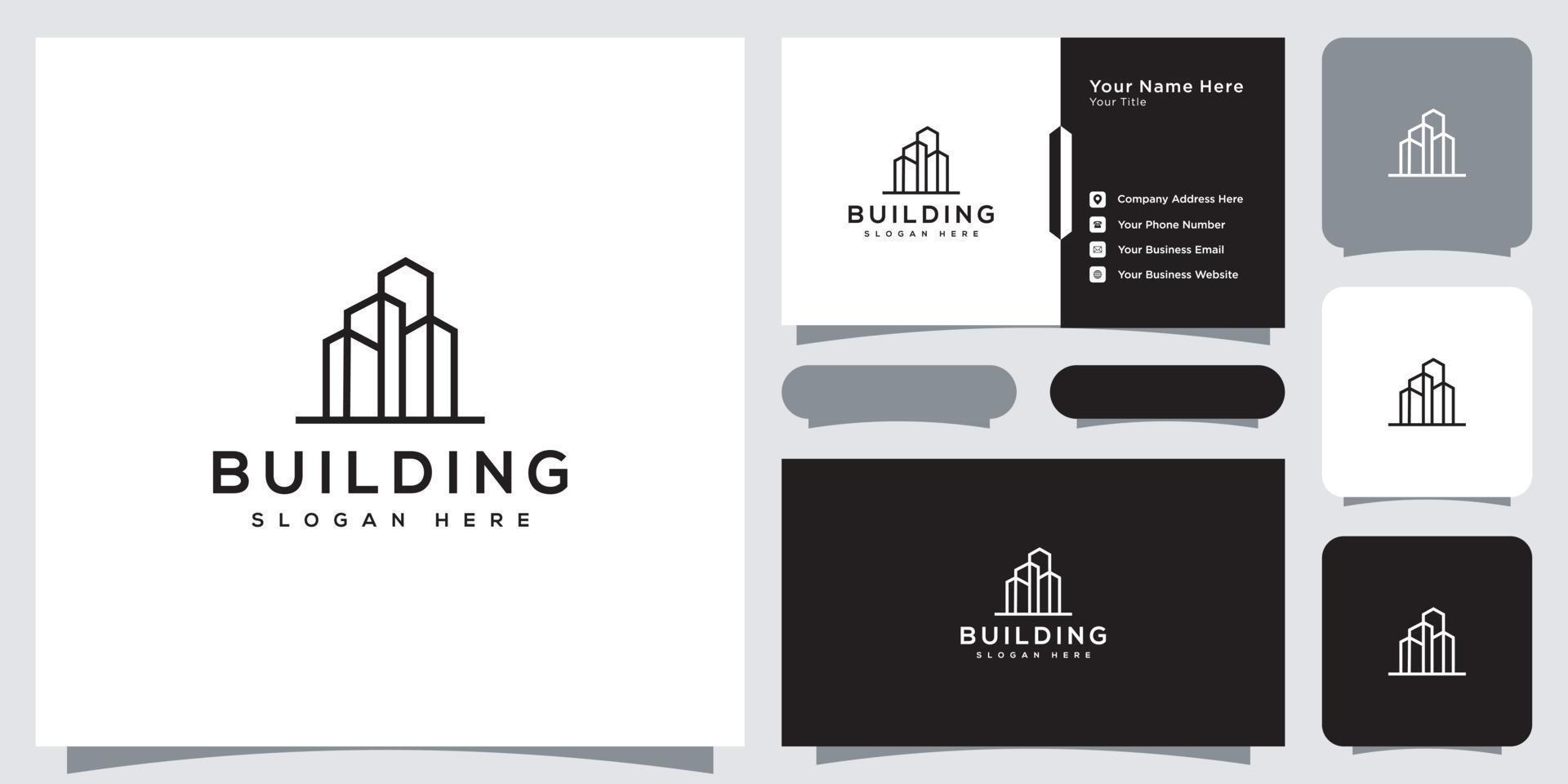 construção de design vetorial de logotipo imobiliário e cartão de visita vetor