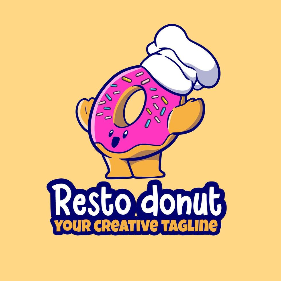 rosquinha de logotipo de mascote sorrindo usando um chapéu de chef branco para marca de restaurante vetor