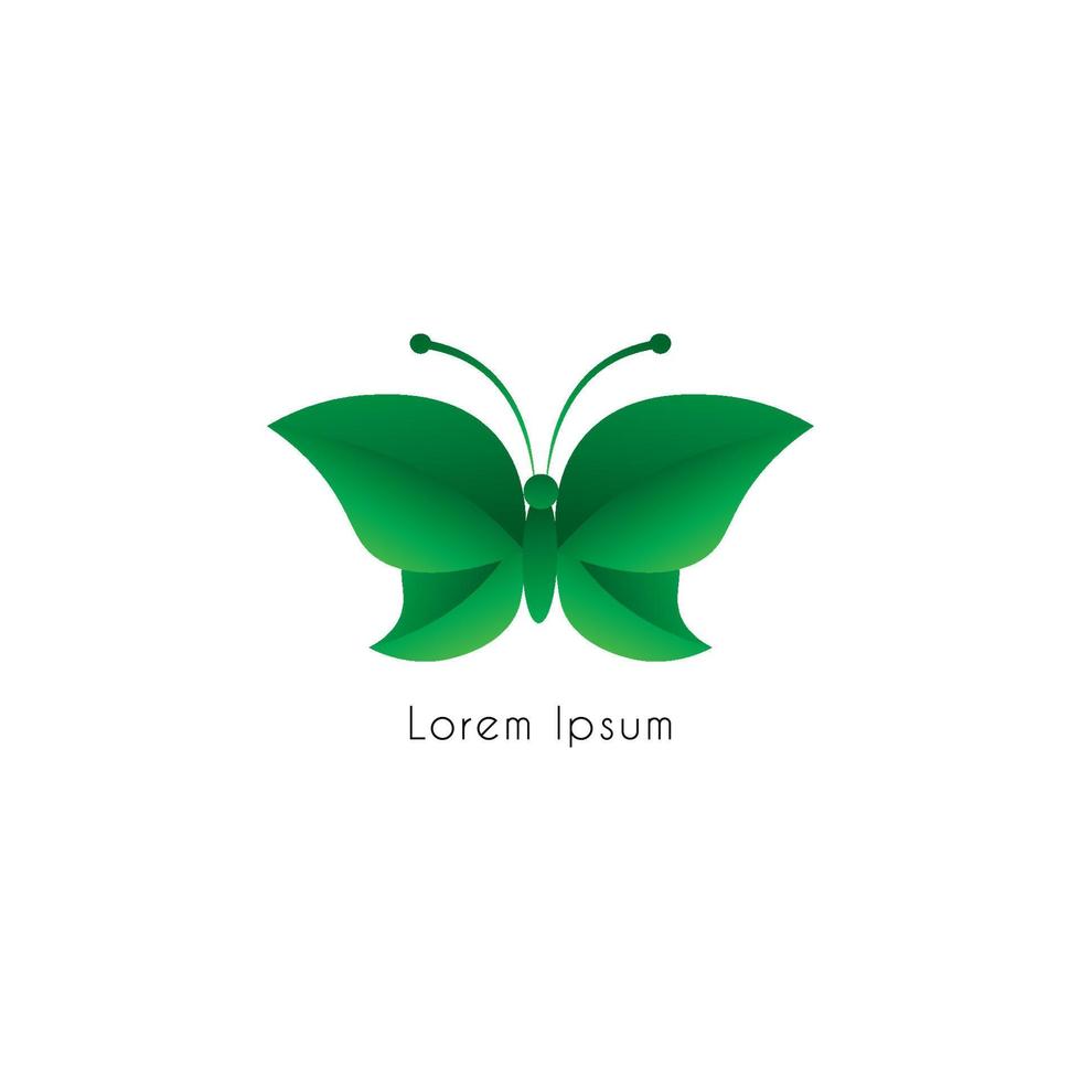 borboleta de folha voadora abstrata ilustrada de cima. modelo de design de logotipo. conceito de logotipo animal isolado no fundo branco. cor gradiente verde. adequado para produtos de beleza e moda vetor