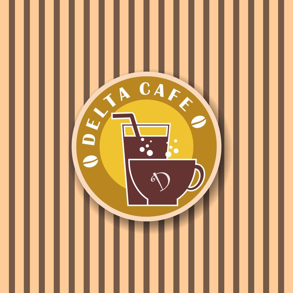 conceito de design de logotipo delta cafe, modelo de logotipo para café ou cafeteria, comida e bebida, suco, ícone de copos, forma de elipse marrom vetor