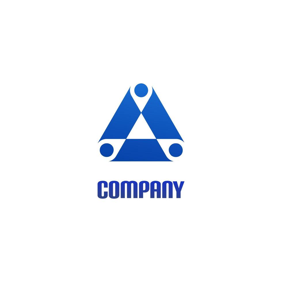 elemento de três pontos, conceito de logotipo de triângulo azul, rede de círculo, recursos humanos, modelo de design de logotipo de empresa social vetor