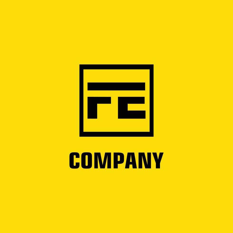 modelo de design de logotipo alfabético de letra fe, preto, caixa, retângulo, conceito de logotipo quadrado, fundo amarelo, simples limpo, forte e em negrito vetor