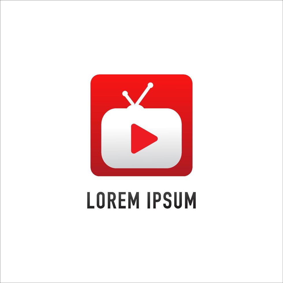 transmissão ao vivo de tv, televisão online, web tv, conceito de logotipo simples e limpo, botão de reprodução vermelho, fundo vermelho com conceito de tv abstrato branco, conceito arredondado, modelo de design de logotipo de canal de tv vetor