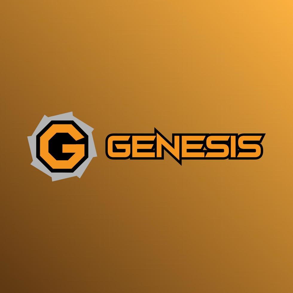 modelo de design de logotipo alfabético letra g, conceito de logotipo genesis, ícone de engrenagem, preto, cinza, laranja, forte e afiado vetor