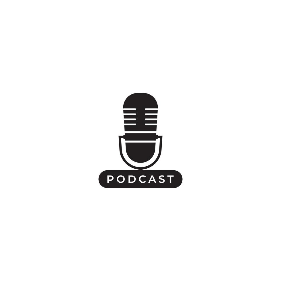 modelo de design de logotipo de podcast mínimo. ilustração de ícone de microfone silhueta isolada no fundo branco. radiodifusão, apresentador, locutor, âncora, estação de rádio, stand up comedy. vetor