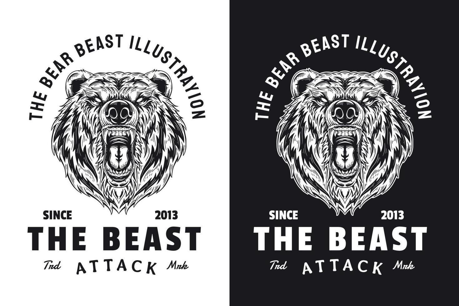conjunto animal urso besta arte escura mão desenhada incubação contorno símbolo tatuagem mercadoria camiseta merch vintage vetor